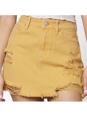 PacSun Distressed Jean Skirt Mustard Yellow Size 26